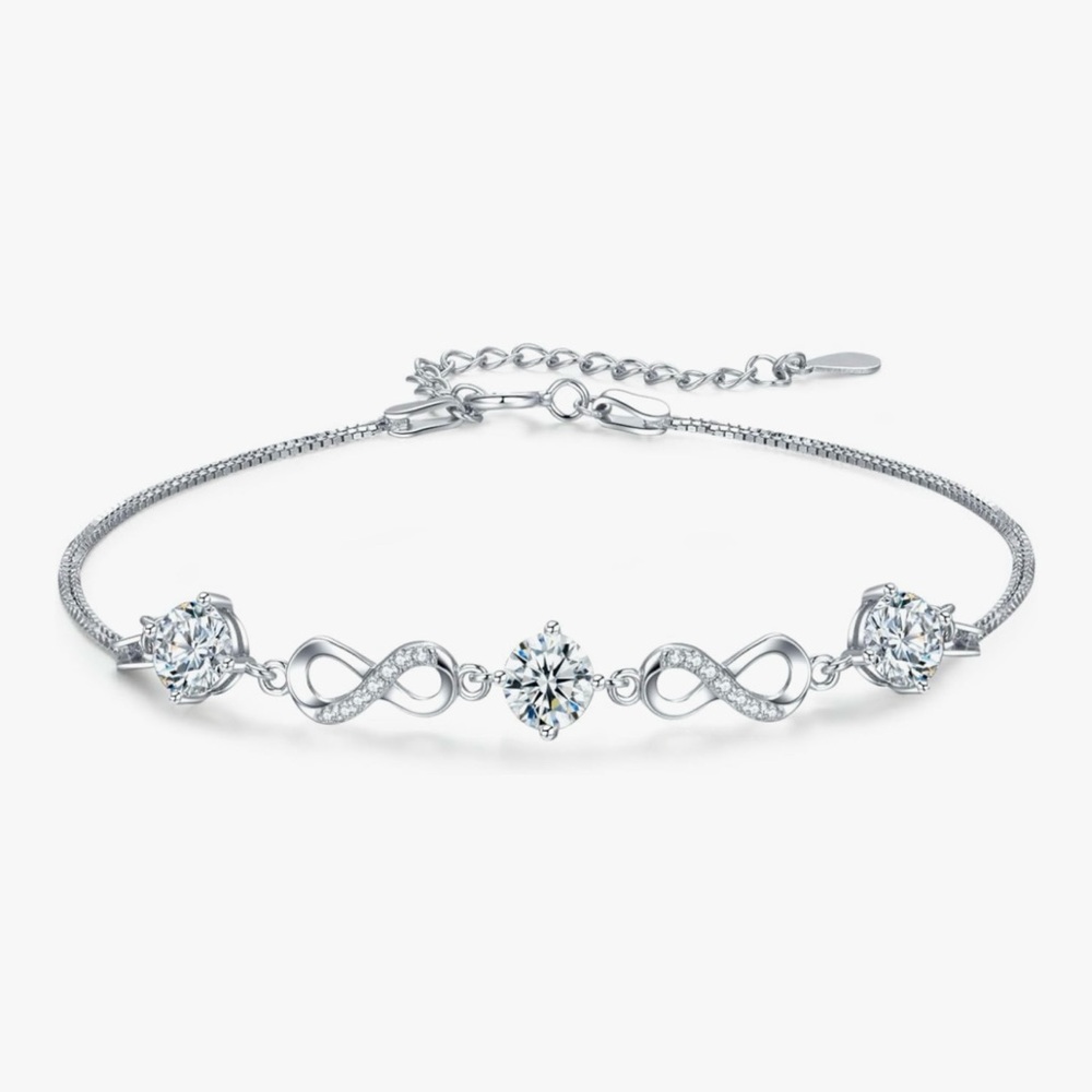 18K Gold Plated 1.5 CT Infinity Round Solitaire Moissanite Chain Bracelet